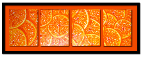 Orange slice panel artwork displayed in a black frame