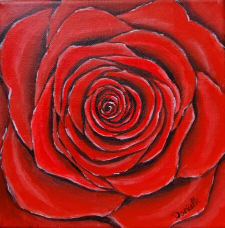 Danielle Art Original Acrylic and Oil Paintings Original Acrylic Painting – Red Rose: Close-up of a vibrant red rose in full bloom.