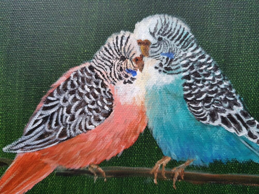 Original Acrylic Painting - 2 Little Budgies - Image 4