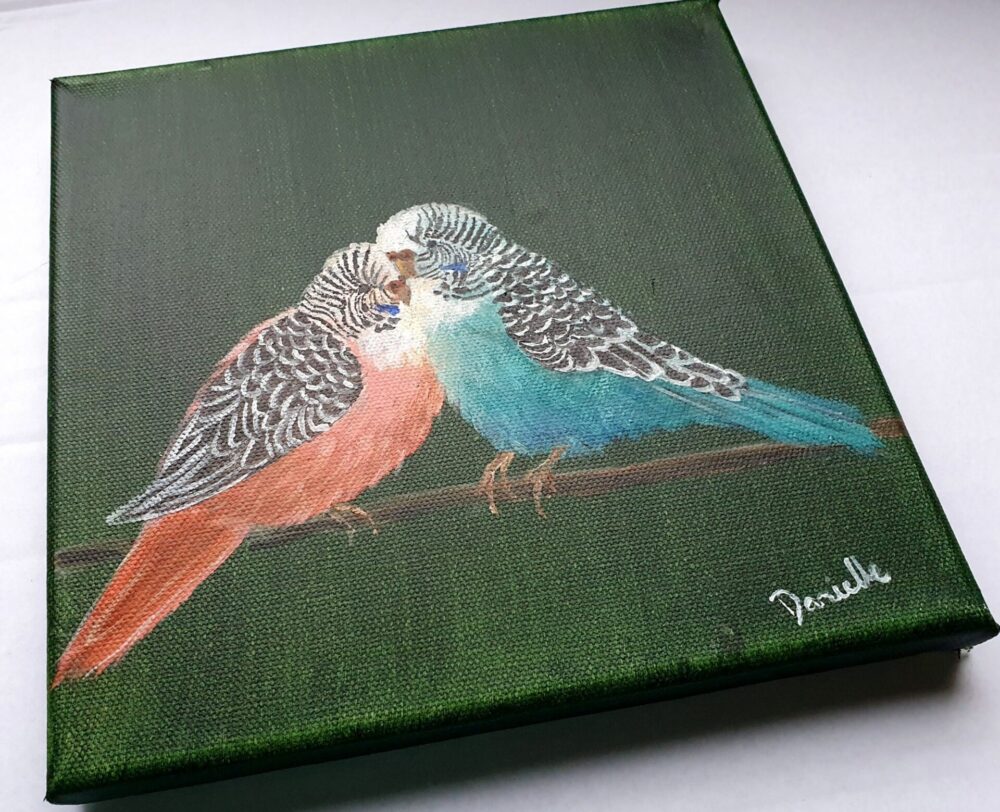 Original Acrylic Painting - 2 Little Budgies - Image 3