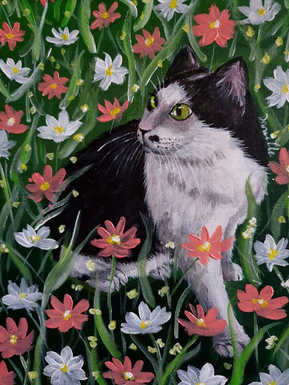 Original Acrylic Painting - Oreo Smelling Flowers 1 - Image 4