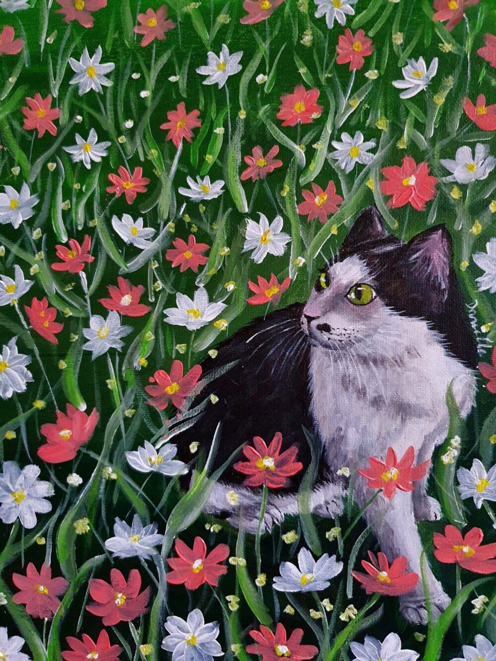 Original Acrylic Painting - Oreo Smelling Flowers 1 - Image 3