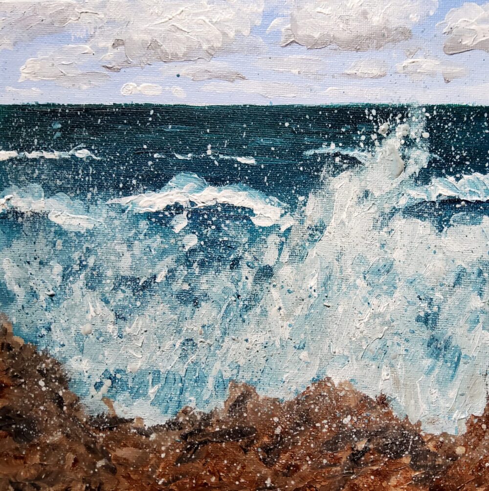 Original Acrylic Painting - Waves Thrashing the Rocks - Image 3