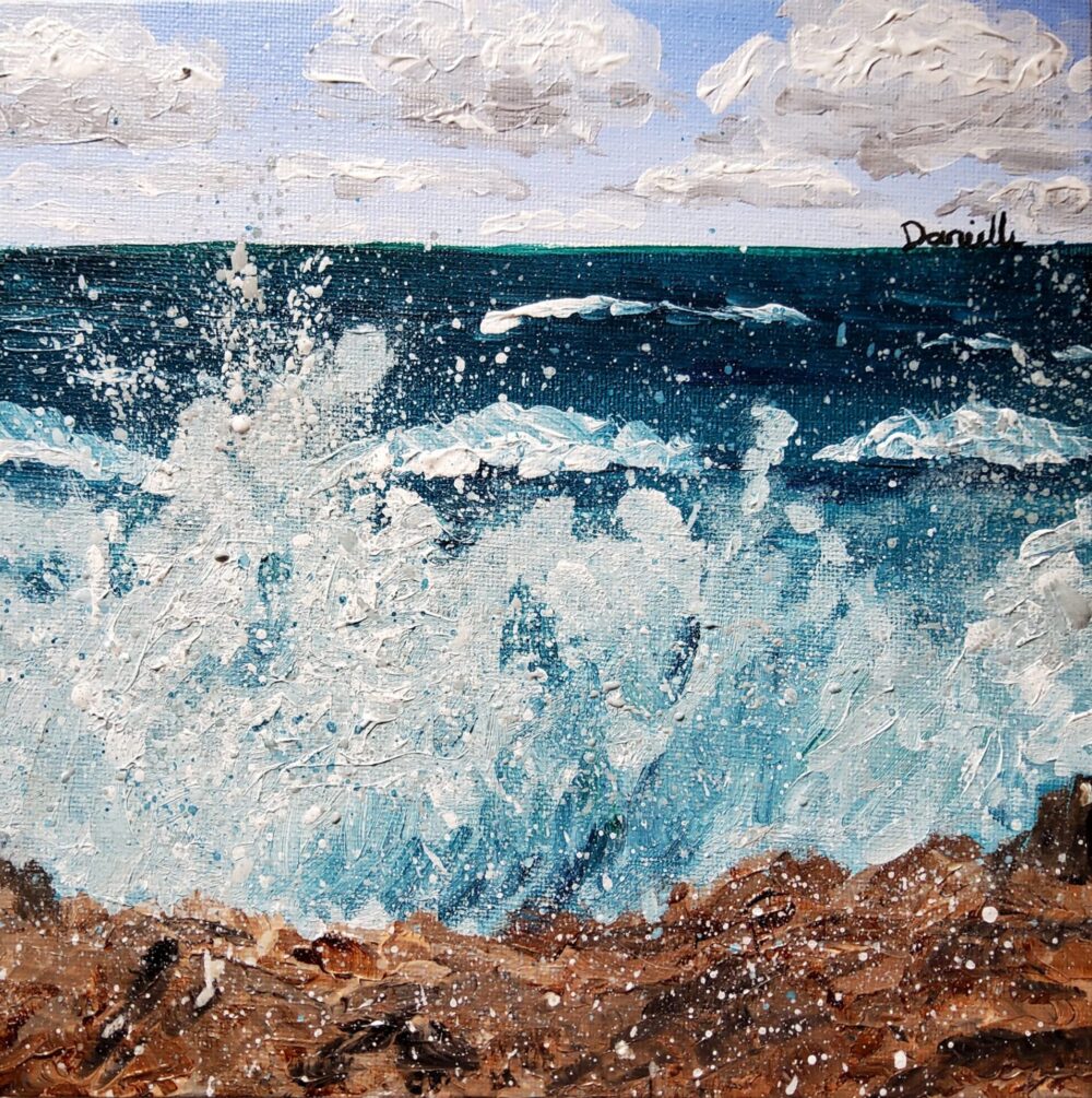 Original Acrylic Painting - Waves Thrashing the Rocks - Image 4