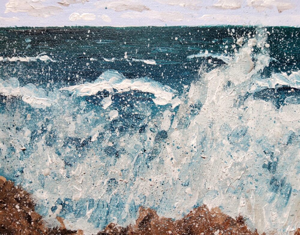 Original Acrylic Painting - Waves Thrashing the Rocks - Image 5