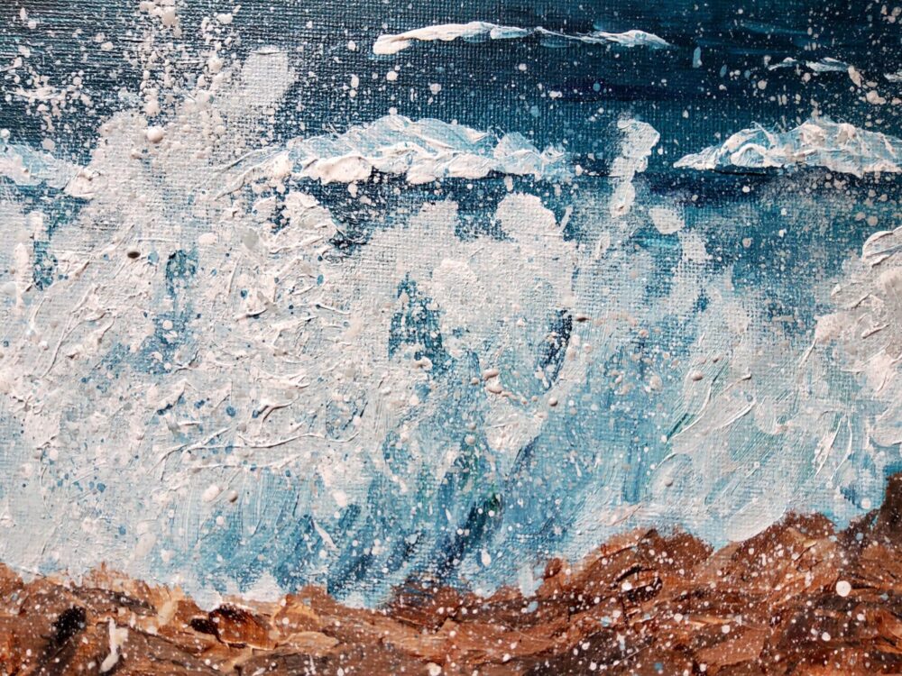 Original Acrylic Painting - Waves Thrashing the Rocks - Image 6