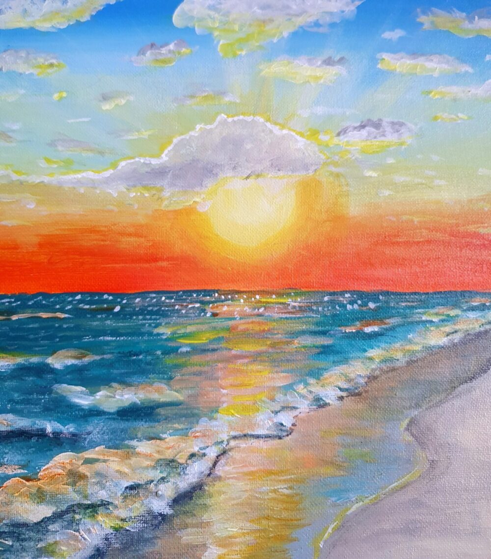 Original Acrylic Painting - Dawn at the beach - Image 6