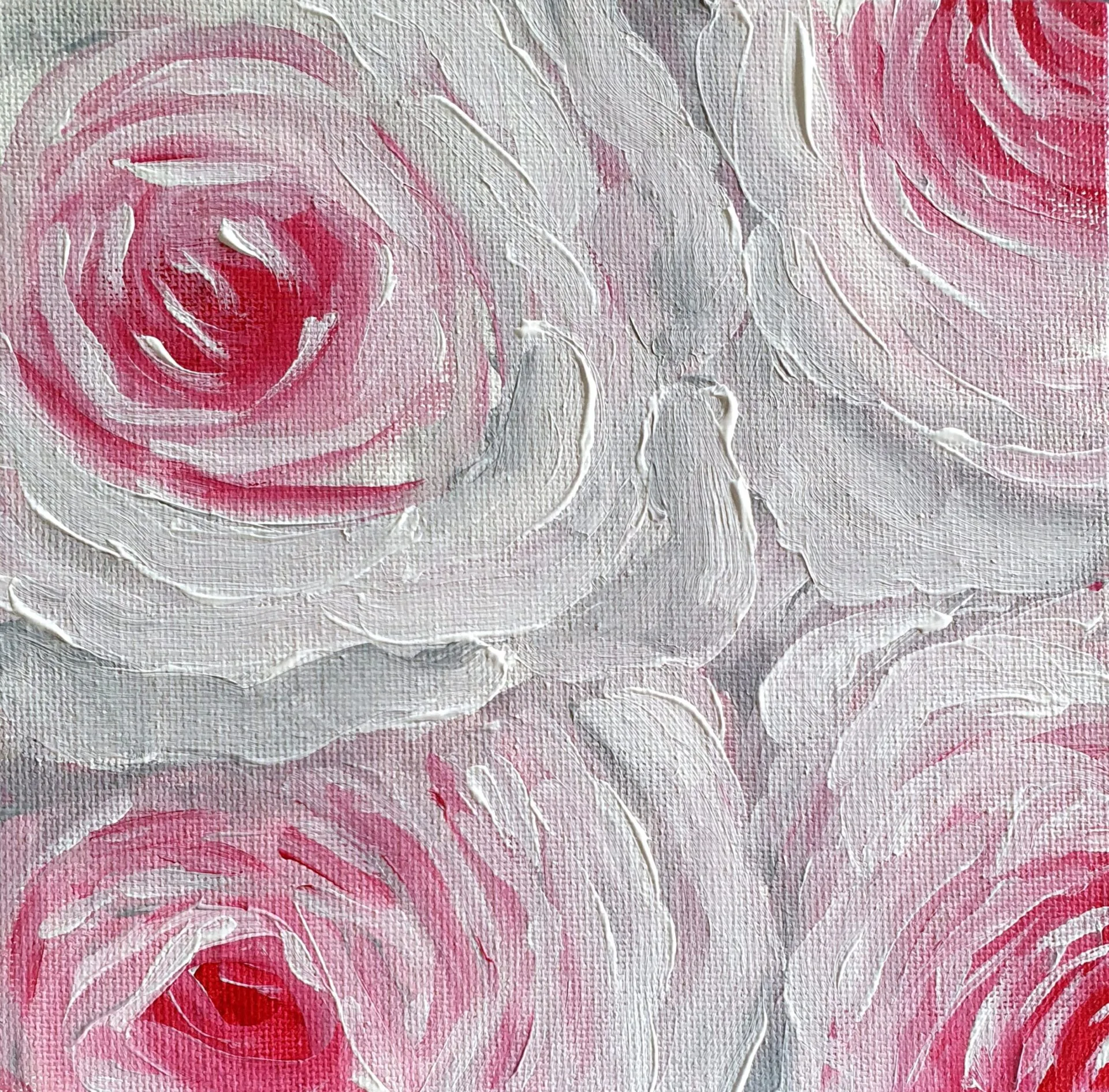 Danielle Art Original Acrylic and Oil Paintings La Vie en Rose 2: Original acrylic painting of pink and white roses.