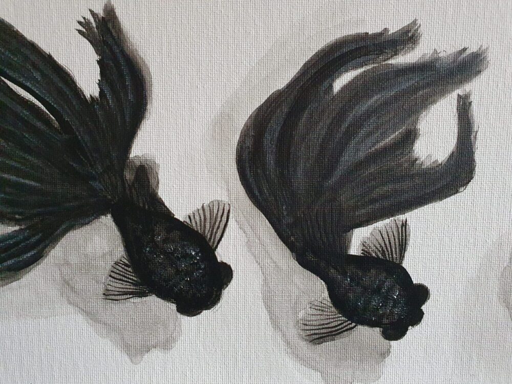 Original Acrylic Painting - Black Goldfishes - Image 2