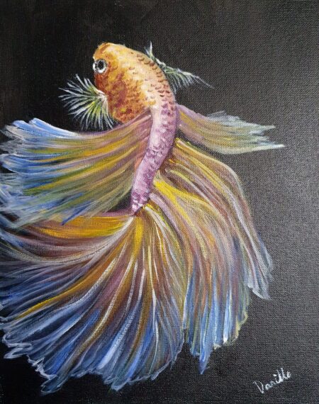 Danielle Art Original Acrylic and Oil Paintings Fighting Fish 2: Painting of a colorful betta fish with flowing fins, by Danielle Siauw