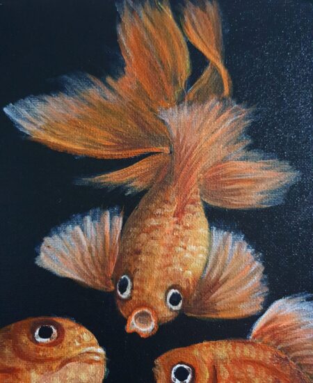 Danielle Art Original Acrylic and Oil Paintings Goldfish painting with big eyes and flowing fins
