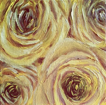 Danielle Art Original Acrylic and Oil Paintings La Vie en Rose 3: Original acrylic painting featuring swirling golden roses by Danielle Siauw.