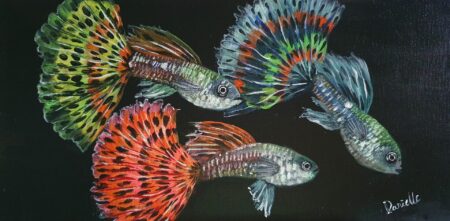 Danielle Art Original Acrylic and Oil Paintings Original Acrylic Painting – Guppies: Colorful guppy fish art with vibrant tails, painted by Danielle Siauw.