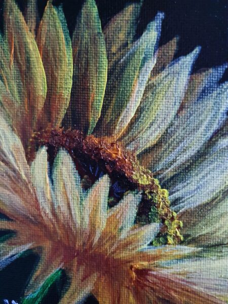 Danielle Art Original Acrylic and Oil Paintings Close-up painting of a sunflower in bloom, showcasing Danielle Siauw's artistic style.