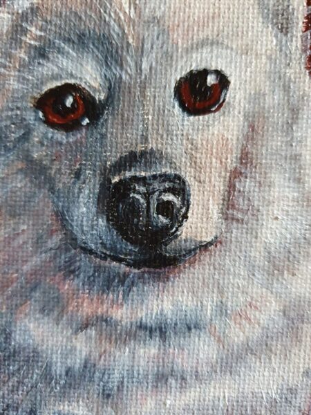 Danielle Art Original Acrylic and Oil Paintings Close-up painting of a white dog with soulful eyes by Danielle Siauw