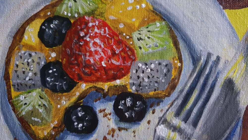 Original Acrylic Painting - Fruit Tart & Coffee - Image 4