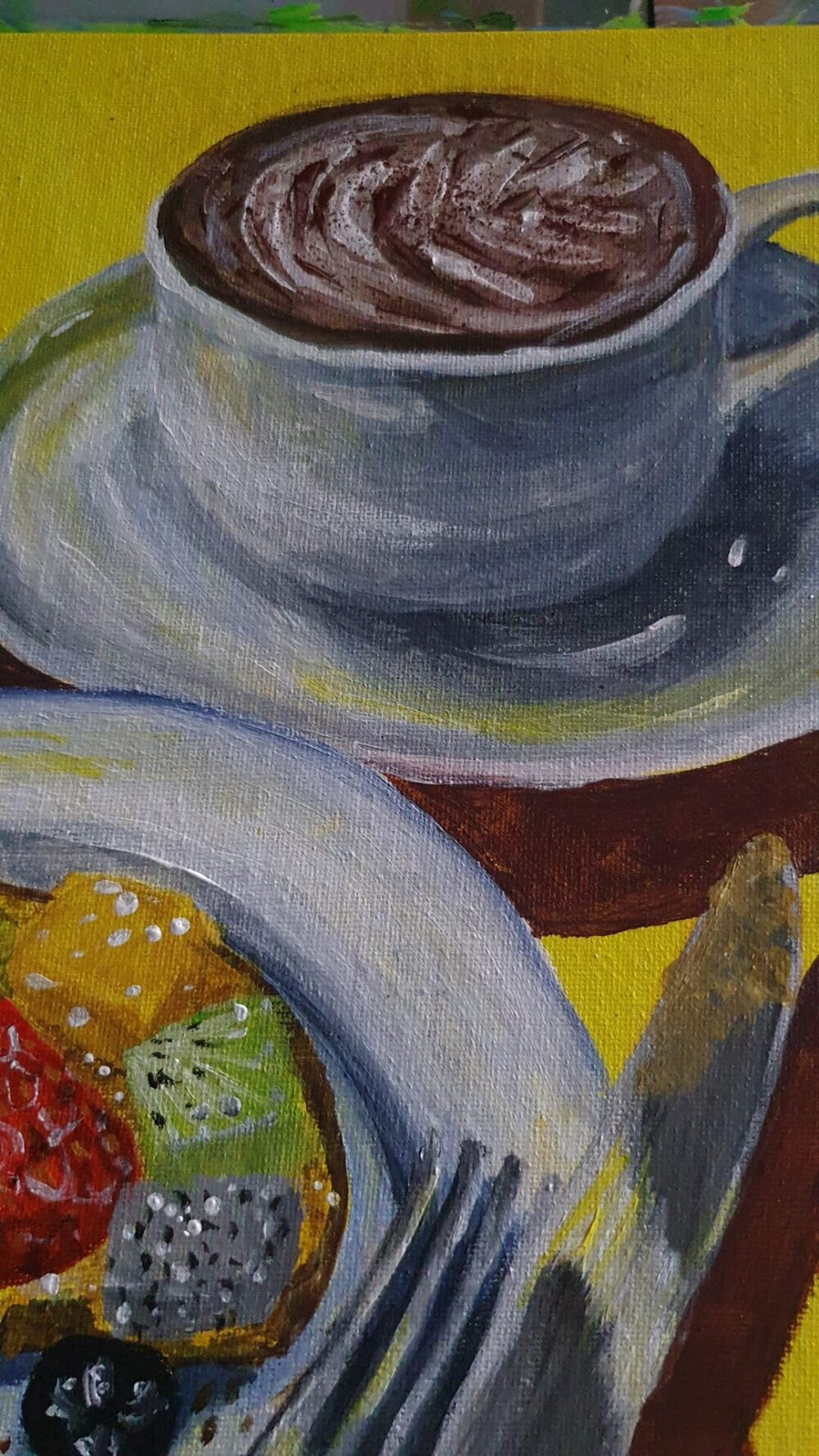 Original Acrylic Painting - Fruit Tart & Coffee - Image 3