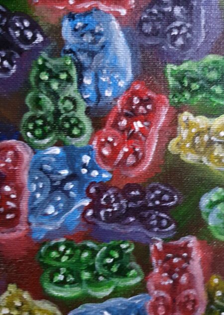 Danielle Art Original Acrylic and Oil Paintings Colorful gummy bears painting, a sweet treat by Danielle Siauw.