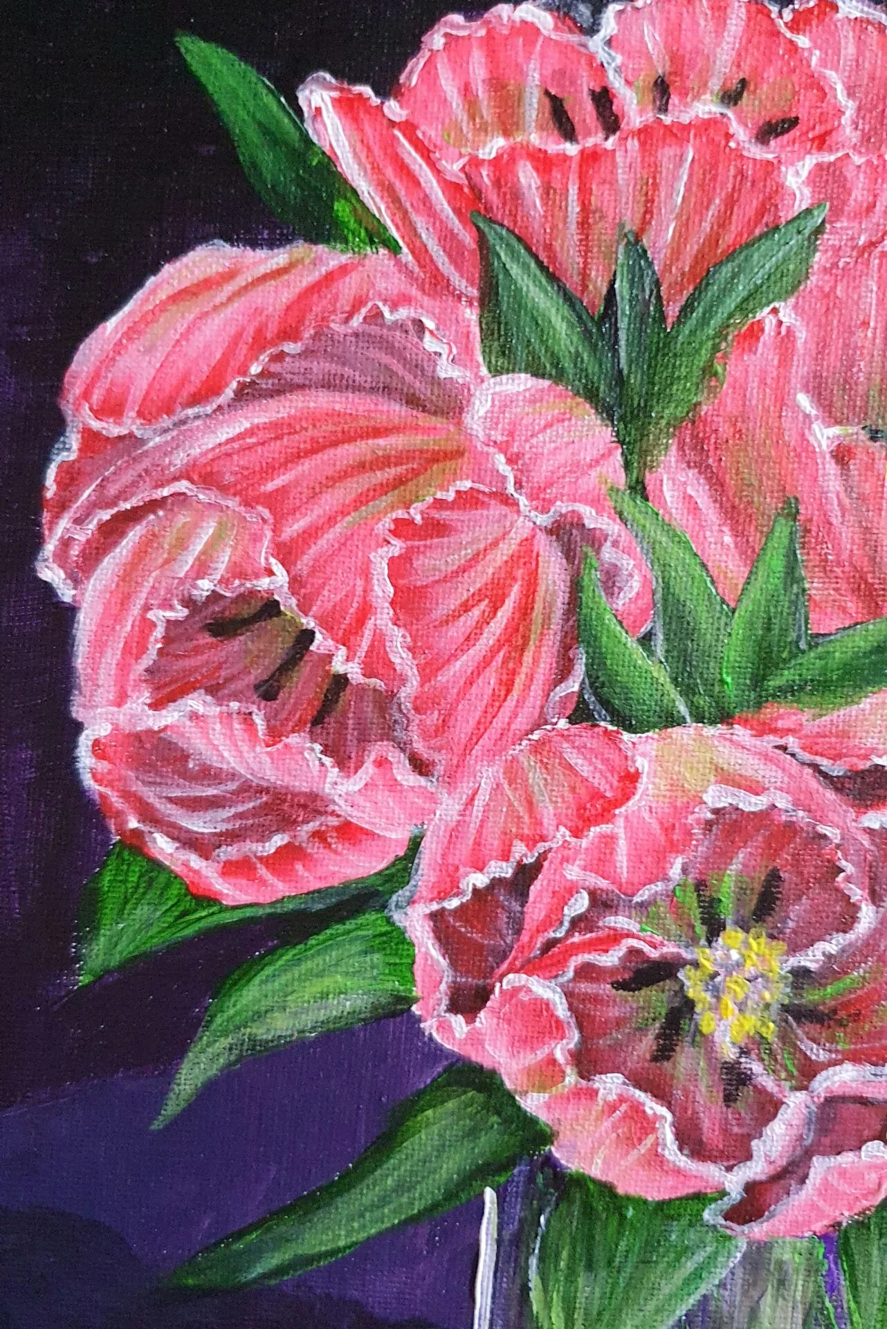 Danielle Art Original Acrylic and Oil Paintings Pink tulip painting with clean lines, a floral artwork.