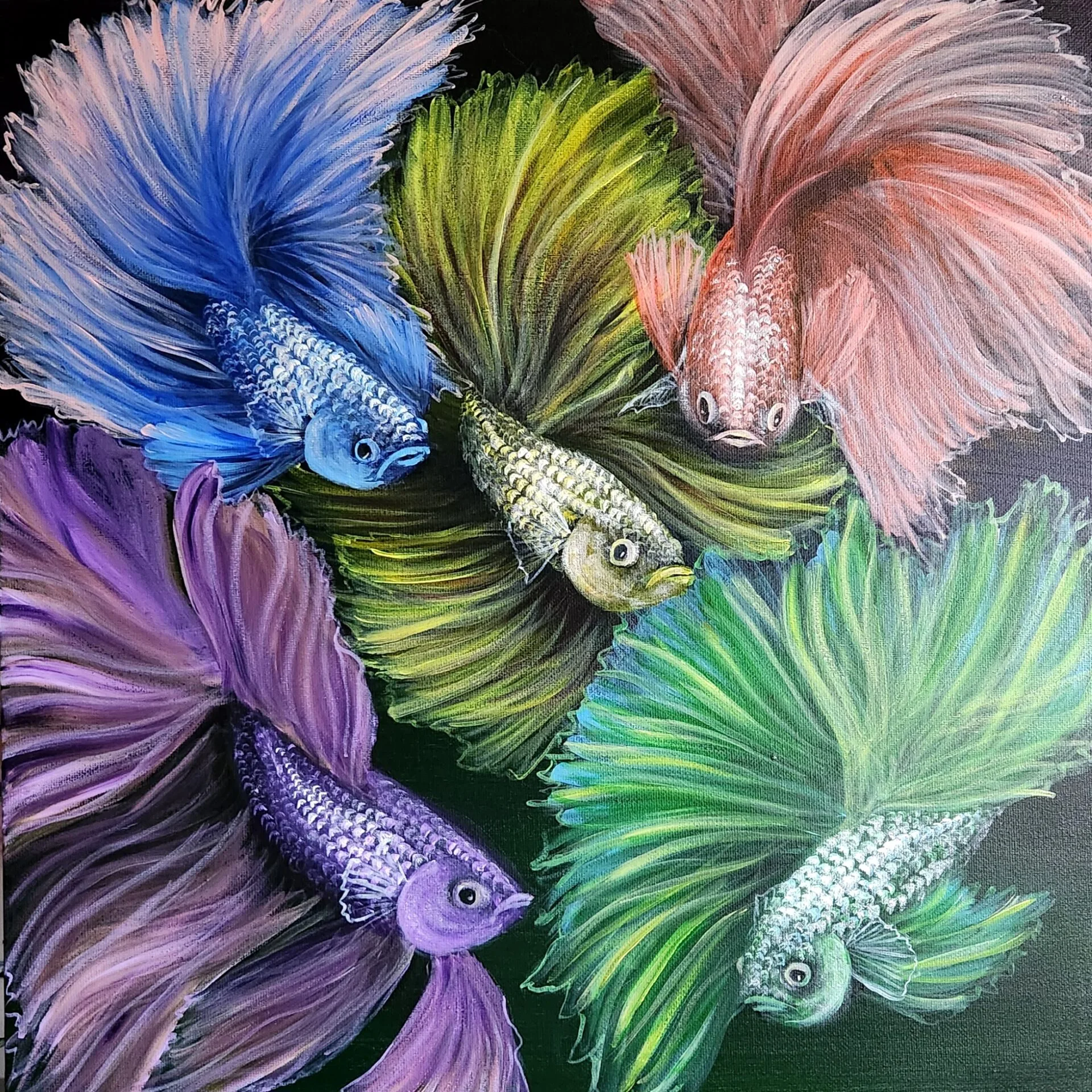 Betta Fishes 6 painting with radiant colourful betta fish by Danielle Siauw