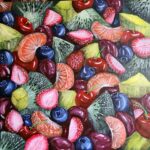 A Symphony of Fruits still life painting with cherries, citrus, berries and kiwi by Danielle Siauw