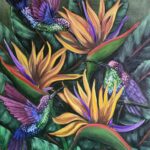 Birds of Paradise 1 tropical bird painting with delicate birds and vivid flowers by Danielle Siauw