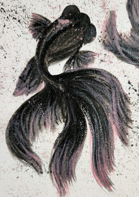 Danielle Art Original Acrylic and Oil Paintings Black goldfish painting with pink accents by Danielle Siauw.