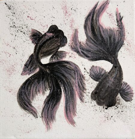 Danielle Art Original Acrylic and Oil Paintings Black Goldfishes painting by Danielle Siauw: Two elegant black goldfish swimming gracefully.
