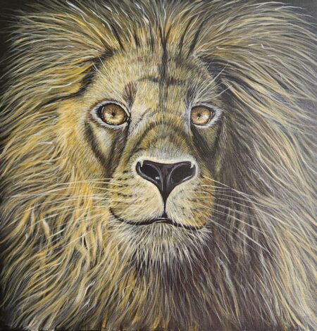 Danielle Art Original Acrylic and Oil Paintings Heart of a Lion: Majestic lion portrait with intense golden eyes and a full, flowing mane