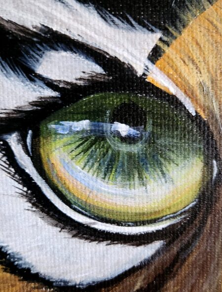 Danielle Art Original Acrylic and Oil Paintings Eye of a Tiger: Close-up of a tiger's intense green eye, capturing its wild and captivating gaze.