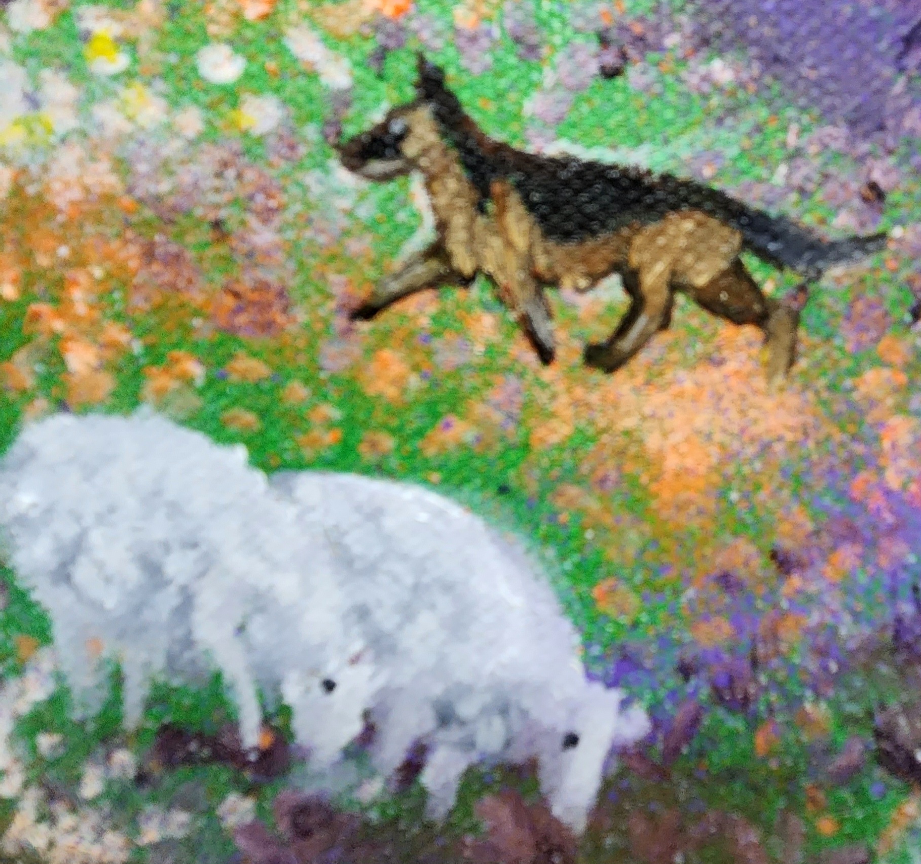 Danielle Art Original Acrylic and Oil Paintings Christian memorial art: German Shepherd watches over sheep