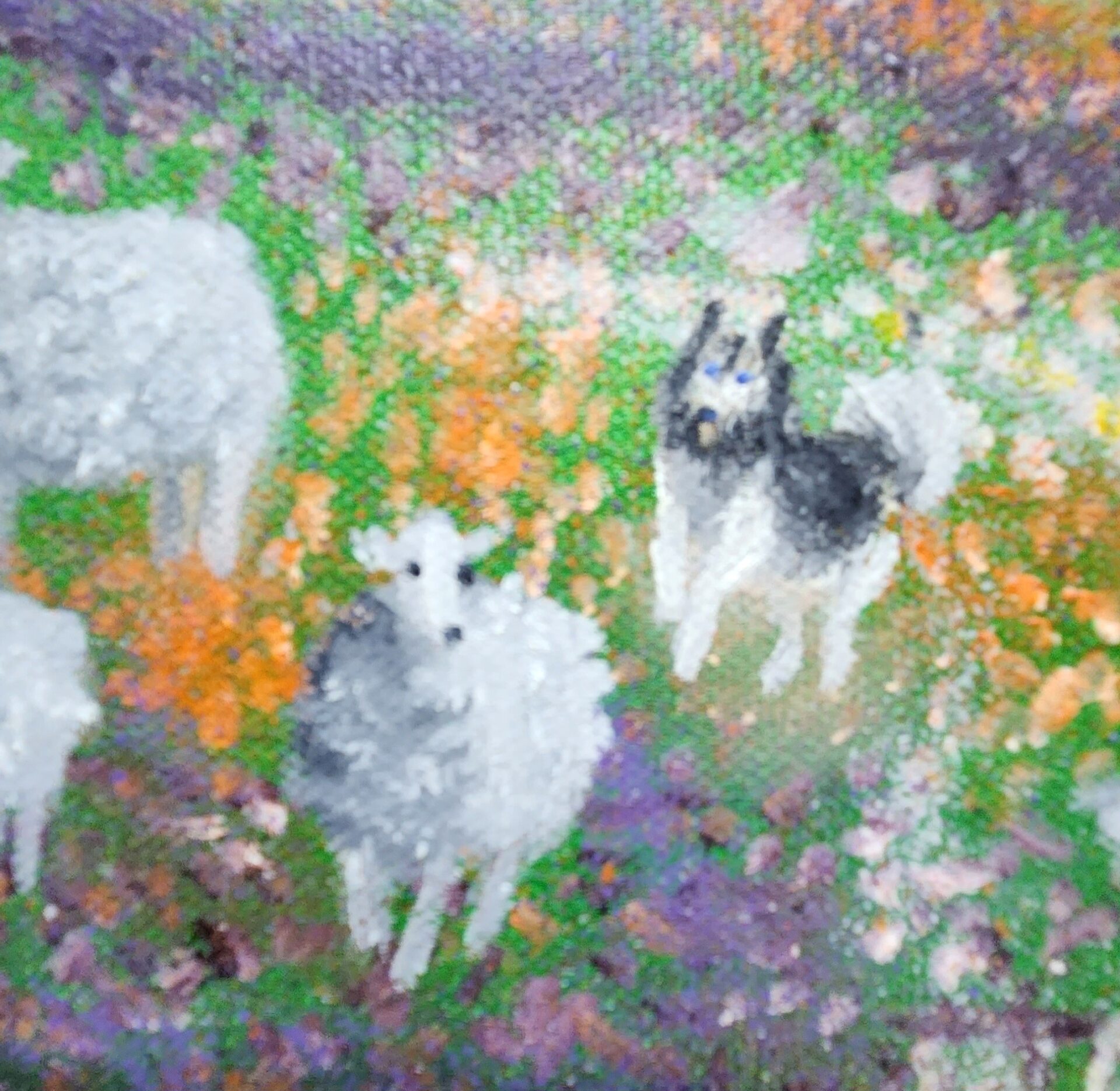 Danielle Art Original Acrylic and Oil Paintings Christian memorial art: Sheep and dog in a meadow, Pets May Safely Graze