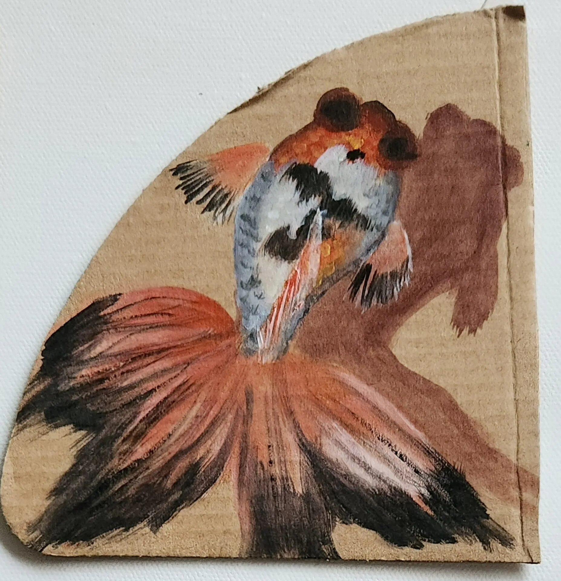 Danielle Art Original Acrylic and Oil Paintings Graceful Goldfish: Contemporary realism goldfish art painting on cardboard