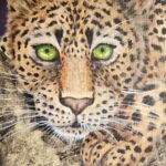 Danielle Art Original Acrylic and Oil Paintings Detailed painting of a leopard with striking green eyes, showcasing artistic skill.