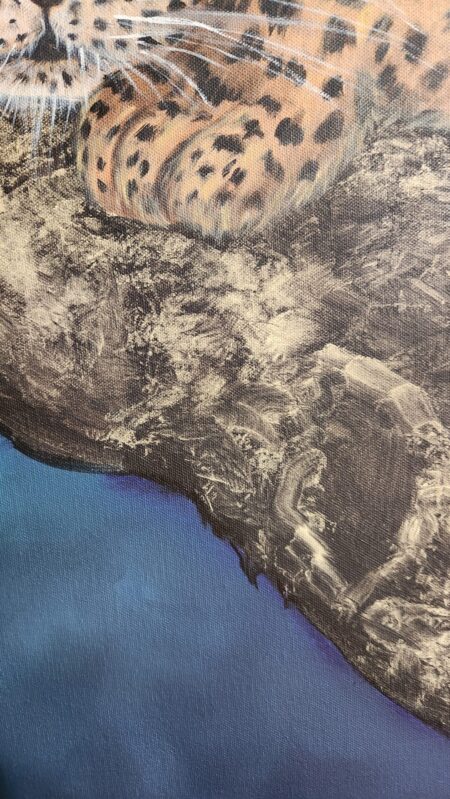 Danielle Art Original Acrylic and Oil Paintings Close-up of a leopard resting on a tree branch, painted by Danielle Siauw.