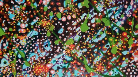 Danielle Art Original Acrylic and Oil Paintings Abstract art with colorful dots and lines on a dark background. Modern painting.
