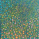 Danielle Art Original Acrylic and Oil Paintings Abstract painting with colorful dots and lines on a teal background, showcasing artistic expression.