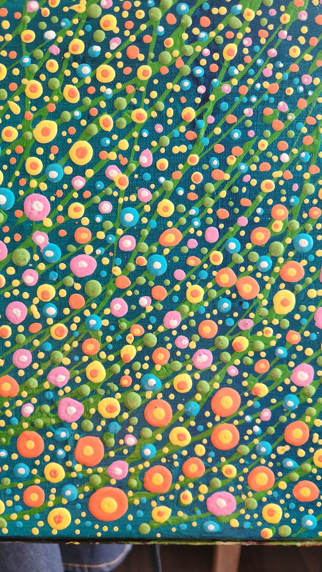 Danielle Art Original Acrylic and Oil Paintings Colorful dot art painting on canvas with abstract floral design, by Danielle Siauw.