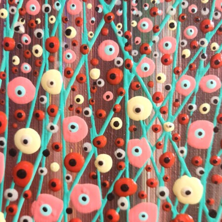 Danielle Art Original Acrylic and Oil Paintings Abstract art: Colorful dots and lines create a vibrant floral pattern on canvas.