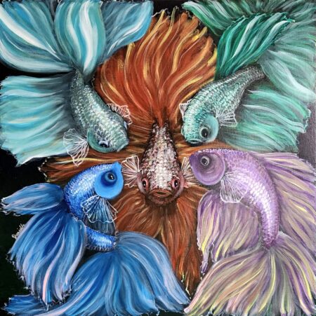 Danielle Art Original Acrylic and Oil Paintings Colorful betta fish painting, a fine art piece.