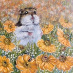 Hamster?s Daydream painting of a small hamster among golden wildflowers.