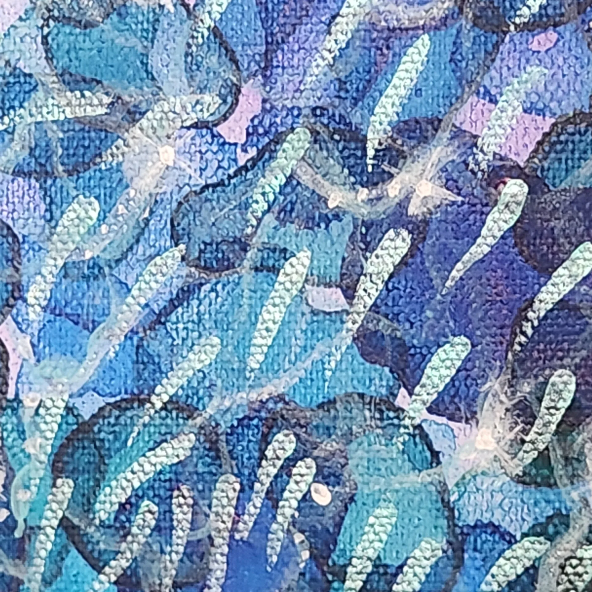 Danielle Art Original Acrylic and Oil Paintings Abstract blue painting with white brushstrokes