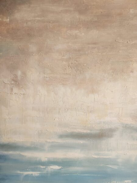 Danielle Art Original Acrylic and Oil Paintings Abstract painting with textured cream, beige, and blue layers, evoking a serene sky and landscape.