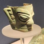 Danielle Art Original Acrylic and Oil Paintings Ancient bronze Sanxingdui culture face artifact in Chengdu.