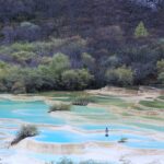 Danielle Art Original Acrylic and Oil Paintings Huanglong's magical turquoise pools cascade down white travertine terraces, surrounded by autumn trees.