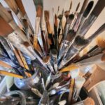 Danielle Art Original Acrylic and Oil Paintings Collection of well-used paintbrushes in jars, ready for creating art. Grateful to my brushes!
