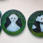 Danielle Art Original Acrylic and Oil Paintings Panda paintings on circular canvases, a grateful finish to an art project.