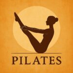 Danielle Art Original Acrylic and Oil Paintings Pilates pose silhouette with "PILATES" text. Core strengthening.
