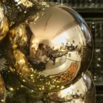 Danielle Art Original Acrylic and Oil Paintings Reflected Christmas dinner in gold ornament.