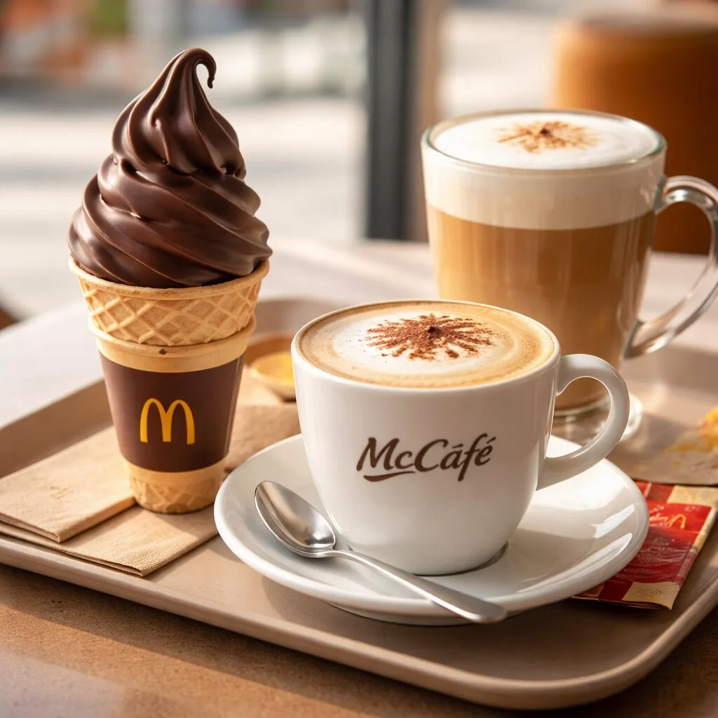 Danielle Art Original Acrylic and Oil Paintings McCafé treats: chocolate soft serve, latte, and cappuccino on a tray. Grateful for a relaxing afternoon.